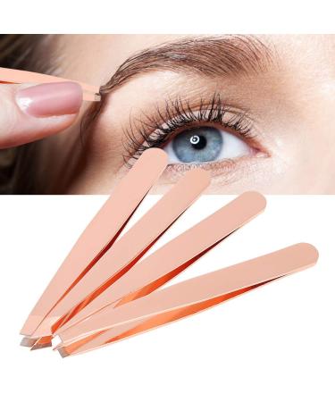 Professional Rose Gold Stainless Steel Tweezers Set - Sloping Tip Eyebrow Hair Remover Makeup Tools - 4 Pieces for At Home & Gift - Buy Online on GoSupps.com