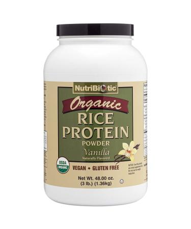 NutriBiotic Certified Organic Rice Protein Vanilla, 3 Lb. | Low Carbohydrate Vegan Protein Powder | Raw, Certified Kosher & Keto Friendly | Made without Chemicals, GMOs & Gluten | Easy to Digest