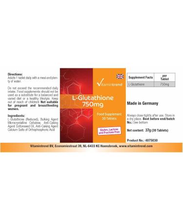 Vitamin trend LGlutathione 750mg high dose reduced glutathione vegan 30 tablets Vitamintrend - Buy Online on GoSupps.com