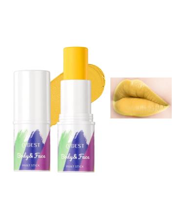Yellow Matte Lipstick Long Lasting High Pigmented Non-stick Waterproof Colored Lipstick Multi-use Lipstick Sports Eyes Stick & Body Face Painting Stick Makeup For Women Halloween Party(02#)