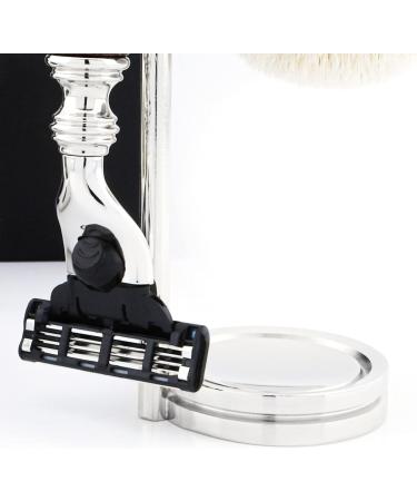 Premium Badger Hair Brush with Silver Tip & 3-Sided Razor | Double Stand Bowl & Soap - International Shipping Available - Buy Online on GoSupps.com