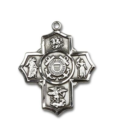 Sterling Silver 5-Way/Coast Guard Pendant with Heavy Curb Chain - 1 1/4 x 1 inches - Buy Online on GoSupps.com