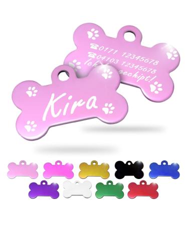 Ibera Gifts - Personalized pendants for small to medium -sized dogs and cats in bone shape - engraving dog brand collar dog neck band Name personalized dog (pink paws) paws pink