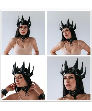 KIPETTO Gothic Leather Crown Black Halloween Costume Headdress Adjustable Gothic Headband for Halloween Masquerade Wedding Birthday Party - Buy Online on GoSupps.com