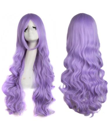Colorfulpanda 32inch 80cm Long Wavy Curly Full Hair Purple Cosplay Wig for Women Ladies Harajuku Anime Style Halloween Costume Party or Daily Use Light Purple