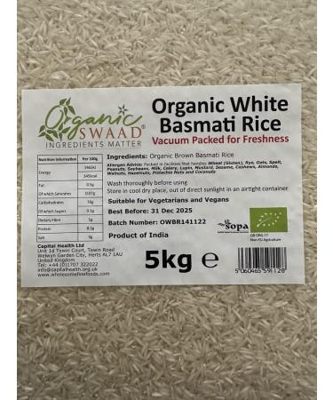 Organic Swaad White Basmati Rice 5kg. Certified to EU & India Organic Standards - Buy Online on GoSupps.com