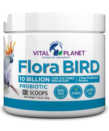 Vital Planet - Flora Bird Probiotic Powder Supplement with 10 Billion Cultures and 7 Diverse Strains, High Potency Probiotics for All Birds for Avian Digestive and Immune Support 80 Scoops 1.06 oz