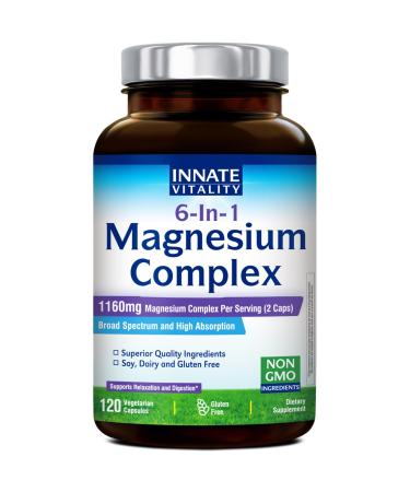 Innate Vitality Magnesium Complex 6-in-1 1160mg Per Serving Rest & Digestion Magnesium Glycinate & Citrate High Absorption 120 Vegan Capsules 120 Count (Pack of 1)