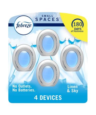 Febreze Small Spaces Air Freshener, Plug in Alternative for Home, Linen & Sky, Odor Fighter for Strong Odor (4 Count)