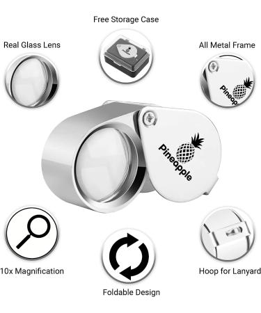 Pineapple 10X Jewelers Loupe Magnifier - Pocket Magnifying Glass for Gems, Diamonds, Coins, Plants - Buy Online on GoSupps.com