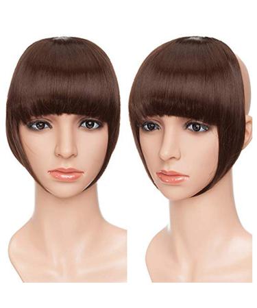 One Piece Hair Extensions Clip In Bangs Fake False Hair Piece Clip On Front Hair Bangs Fringe Cute - Medium Brown