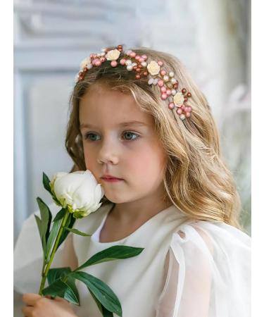 IYOU Flower Girl Headpiece Gold Pearl Communion Headband Floral Wedding Hair Accessories for Girls - Buy Online on GoSupps.com