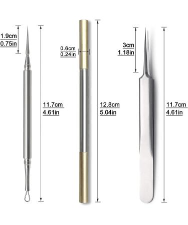 SGNEKOO Professional Facial Milia Removal Tool and Whitehead Extractor Kit - Titanium Alloy Double Ended Needle, Steel Tweezers for Blackhead, Blemish, Zit, Pimple, Acne Removal (TR504IN-G) - Buy Online on GoSupps.com