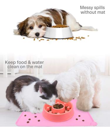 Emwel Silicone Dog Food Mat - Non-Slip Waterproof Cat & Dog Feed Mat (L 47x30 cm Pink) | Durable & Easy to Clean - Buy Online on GoSupps.com