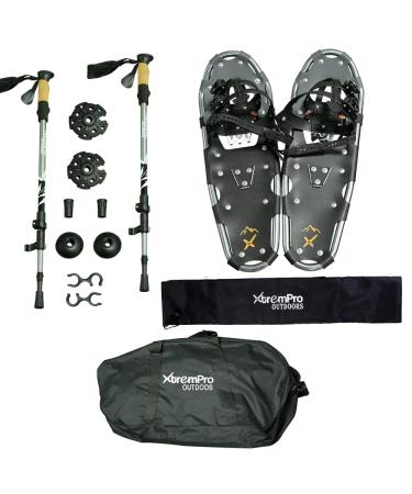 Xtrempro 2 Piece Trekking Adjustable Poles and Snowshoes Set Snow Terrain Kit Ergonomic Bundle Lightweight Aluminum with Carrying Tote Bag SILVER 36.0 Inches