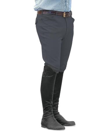 Ovation Men's Euroweave Knee Patch Breeches Charcoal Grey 34R - Premium Quality Riding Pants for Men - Buy Online on GoSupps.com