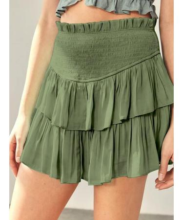 LAEMILIA Womens Elastic Waist Flared Floral Print Skirt with Drawstring - Green - Size L - Buy Online on GoSupps.com