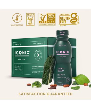 Iconic Cacao + Greens Protein Drinks (12 Pack) | Grass Fed, Organic Veggies & Cacao | Low Carb, Lactose Free, Soy Free | Keto Friendly - Buy Online on GoSupps.com