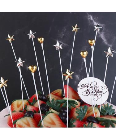 Gold and Silver Star Cake Toppers Plastic Star/Heart Cupcake Topper Cake Insert Pick for Wedding Birthday Party Baby Shower Party Supplies - Buy Online on GoSupps.com