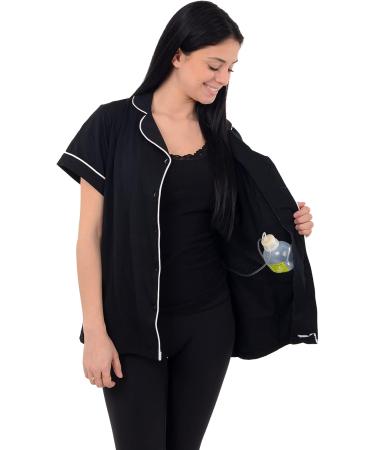 USBD Post Mastectomy Surgery Recovery Shirt - Lapel Collar Camisole with Drain Pockets (Large, Black) - Buy Online on GoSupps.com