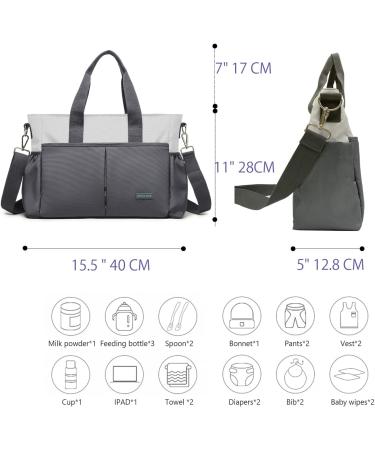 ROYAL FAIR Grey Nappy Changing Bag for Mom and Dad | Portable Diaper Bag with Pram Clips | Maternity Travel Tote Bag - 40x28x12.8 CM - Buy Online on GoSupps.com