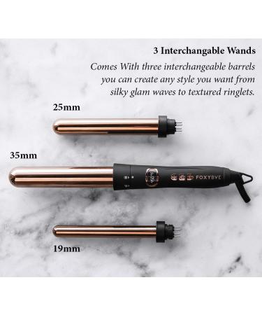 FoxyBae Rose Gold 3-in-1 Curling Wand - Ionic Professional Curling Iron with Temperature Control for Perfect Curls - Buy Online on GoSupps.com