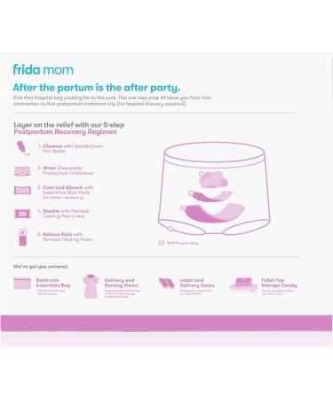 Frida Mom Hospital Packing Kit for Labor, Delivery & Postpartum - Nursing Gown, Socks, Peri Bottle, Disposable Underwear, and More (15-Piece Gift Set) - Buy Online on GoSupps.com
