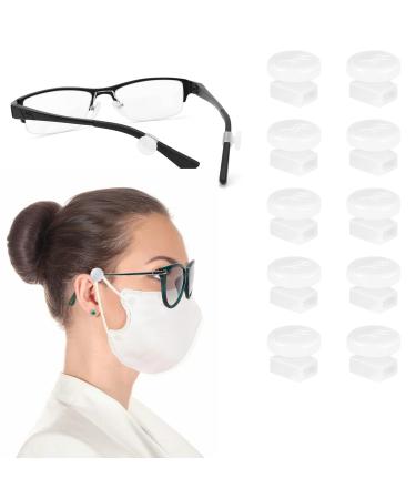 YR 10 Pieces Adjustable Eyeglass Hooks for Mask Holders to Protect Ears Soft Comfortable Silicone Ear Saver for Masks Glasses Mask Strap Extender for Adults & Kids White