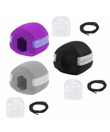 JALCH 3Pcs Jaw Exerciser Face & Neck Muscle Toning - Jawline Training Natural Face Lifting Double Chin Reducer Suitable for Men & Women Comes in Black Grey Purple with Lanyard and Box