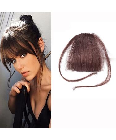 Thin Neat Air Bangs Clip in on Fringe Synthetic Straight Hairpiece Hair Front Extensions (Dark Brown)