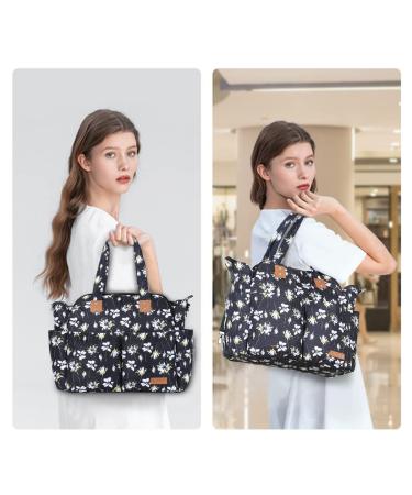 Lekebaby Large Baby Diaper Bag Messenger with Changing Mat - Travel-Friendly Yellow & White Floral Design - Buy Online on GoSupps.com