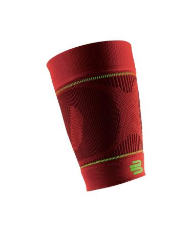 Bauerfeind compression skylight bandage "Sports Compression Sleeves Upper Leg" 1 pair of sleeves thighs Unisex for ball and endurance sports to strengthen the muscles Red S Extra Lang