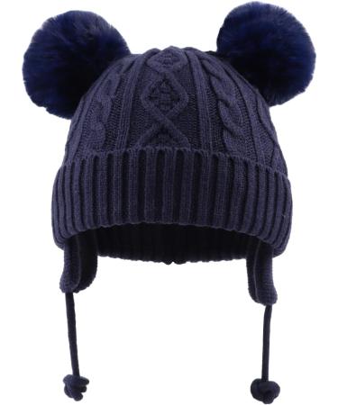 XIAOHAWANG Warm Kids Beanie Winter Knitted Baby Hat | Navy Pompom | 0-6 Months - Buy Online on GoSupps.com