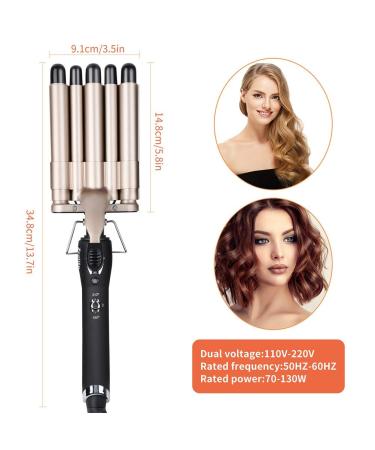 Buy 5 Barrel Curling Iron Wand - Dual Voltage 13mm Ceramic Tourmaline Hair Crimper & Portable Waver (Gold) | Adjustable Temperature Quick Heat - Buy Online on GoSupps.com