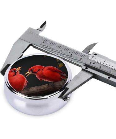 Beautiful Red Birds Mini Round Pill Box | 3 Compartment Travel Pill Organizer - Portable Medicine Case for Home & Office - Buy Online on GoSupps.com