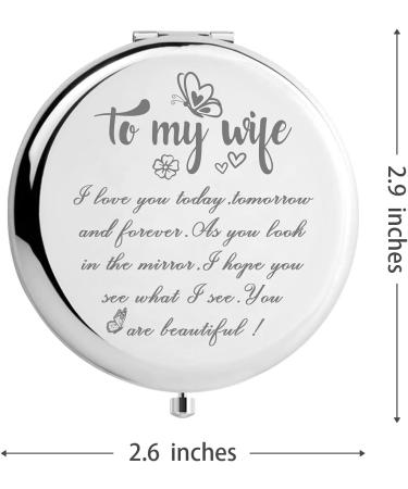 Personalized WHING to My Wife Compact Travel Makeup Mirror | Engraved Pocket Mirror for Women | Anniversary & Valentine's Day Gift - Buy Online on GoSupps.com