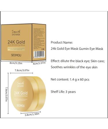 24k Eye Collagen Patch Eye Soothing Mask Eye Fundus Patch Used to Eliminate Bags Under Eyes Crow's Feet Dark Circles Etc. Moisturize Replenish Water and Wrinkle-30 Pairs of Gel Under Eyes - Buy Online on GoSupps.com