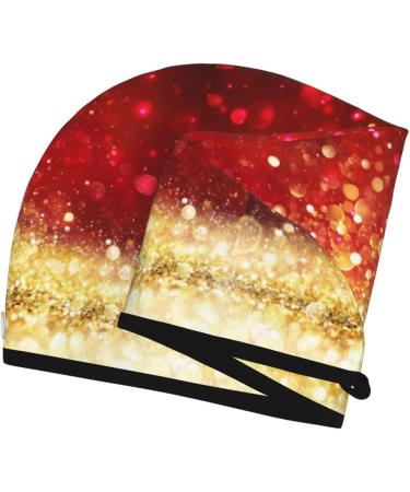 Hair Towel Wrap with Button - Fast Drying Hair Turban - Red Gold Glitter Head Towel - Buy Online on GoSupps.com