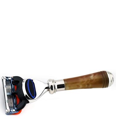 5-Edge Synthetic Horn Razor & Stainless Steel Holder Combo | Luxurious Short Handle for a Superior Shaving Experience - Shop Internationally - Buy Online on GoSupps.com