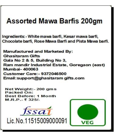 Ghasitaram Gifts Bhaidooj Gifts for Brothers - Assorted Mawa Barfis (200 GMS) - Buy Online on GoSupps.com