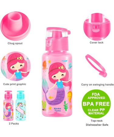 Kids 13oz BPA-Free Water Drinking Bottle - 2 Pack (Mermaid/Unicorn, Shark/Space) | Wide Mouth Chug Lid, Lightweight, Leak-Proof, Cute Design for Girls & Boys - Buy Online on GoSupps.com