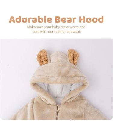 JiAmy Baby Boys Snowsuit | Girls Hooded Romper Winter Jumpsuit | Bear Cartoon Pajamas | Khaki 9-12 Months - Buy Online on GoSupps.com