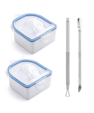 Nail Soaking Bowl, 2PCS Soak Off Gel Polish Dip Powder Remover Manicure Bowl with Triangle Cuticle Peeler and Stainless Steel Cuticle Pusher Nail Art Tool (Blue)