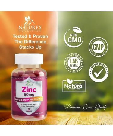 Nature's Nutrition Zinc Gummies 50mg - 60 Gummies for Kids and Adults | Immune Support - Buy Online on GoSupps.com