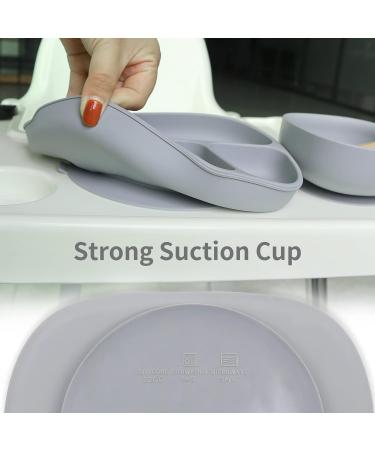 Baby Weaning Set | Toddler Feeding Set | Suction Plate Cup Bowl Spoon Fork Snack Cup Lid | Silicone & Wood Materials (Grey) - Buy Online on GoSupps.com