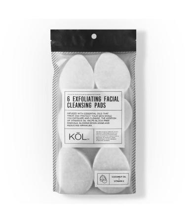 KOLL KL 6 Coconut Infused Fibers Exfoliating Facial Cleansing Pads, Facial Sponge for Daily Deep Cleansing, Regular Exfoliating and Removing Dead Skin, Dirt & Makeup (Coconut 6 Pack), 6.0 Count Coconut - 6 Pack