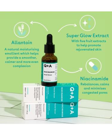 Q+A Niacinamide Serum a signature blend of Pineapple Passionfruit Peach Goji Berry and Cantaloupe Melon rich in antioxidants protects the skin whilst hydrating and balancing 30ml - Buy Online on GoSupps.com