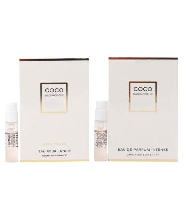 Set 2 Cologne Travel Size for Women Sample Spray Vial 0.05fl.oz./1.5ml each. Scent Warm Floral. Mademoiselle EDP Intense Day time Perfume. Mademoiselle L'eau Prevee Night time Fragnace