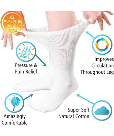 Comfort Finds Diabetic Crew Socks | Size 10-13 | Breathable Cotton | Non-Binding Top | Improve Foot Circulation | Painful Swollen Feet Relief - White, 6 Pairs - Buy Online on GoSupps.com