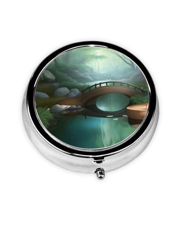 Little Bridge in The Eastround Pill Box 3 Compartment Round Pill Box Organizer Portable Travel Pill Box for Traveling.